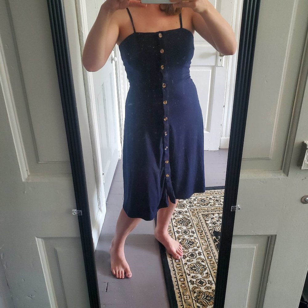 Navy spaghetti strap midi dress with buttons - Picture 4 of 8